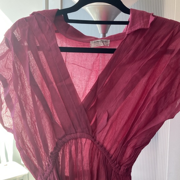 Pink maxi linen dress. One size, cinches at waist. - Picture 4 of 5